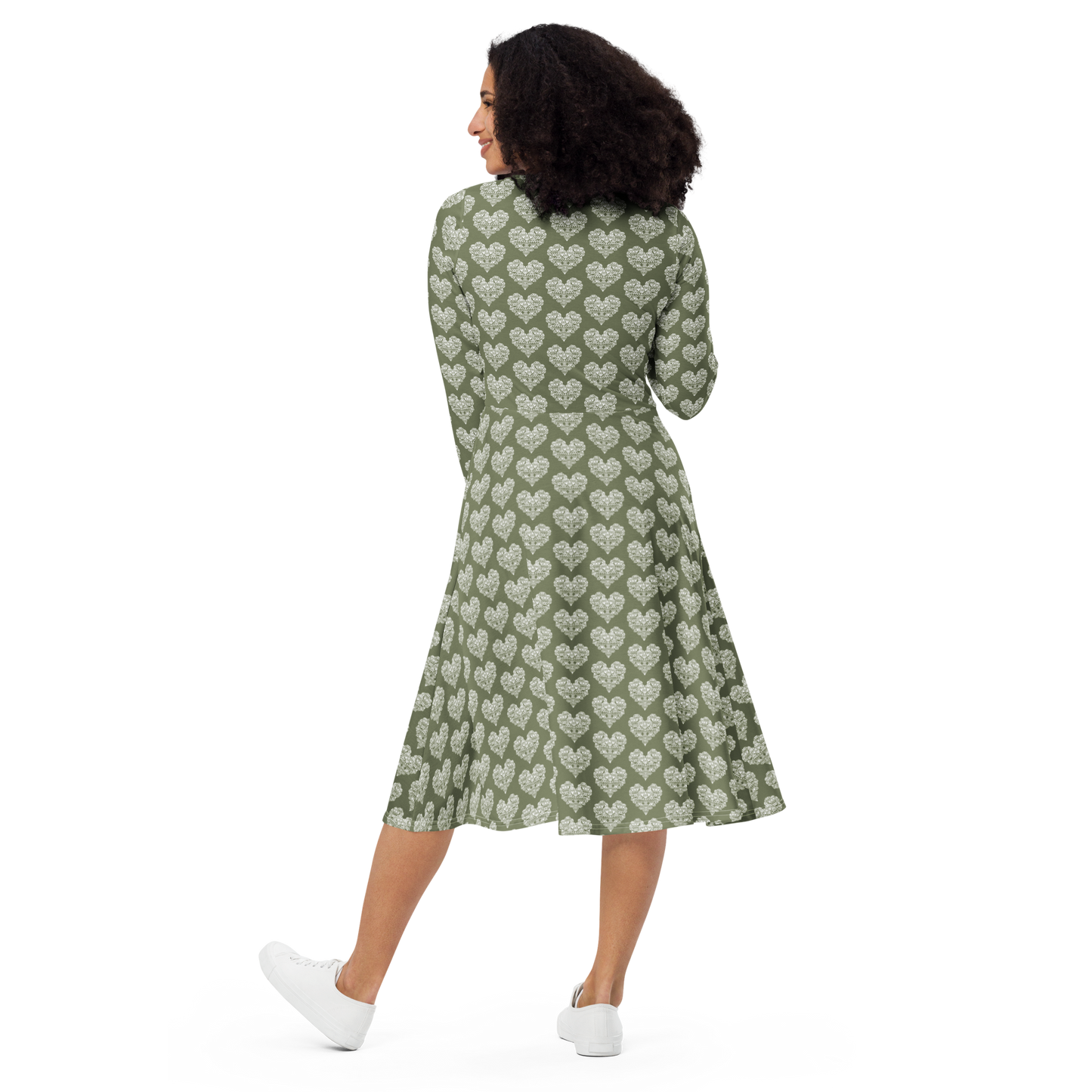 Diamondhearts - Long sleeve midi dress Green