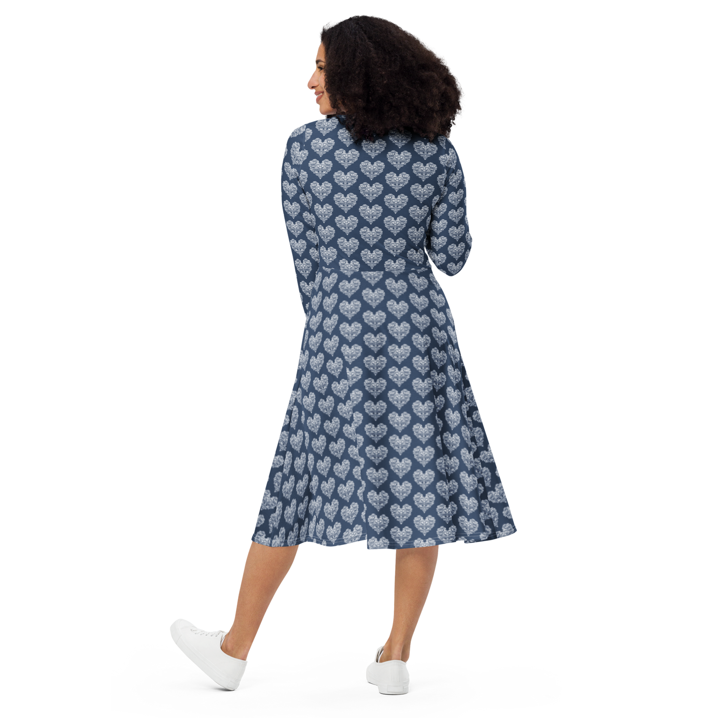 Diamondhearts - Long sleeve midi dress Blue