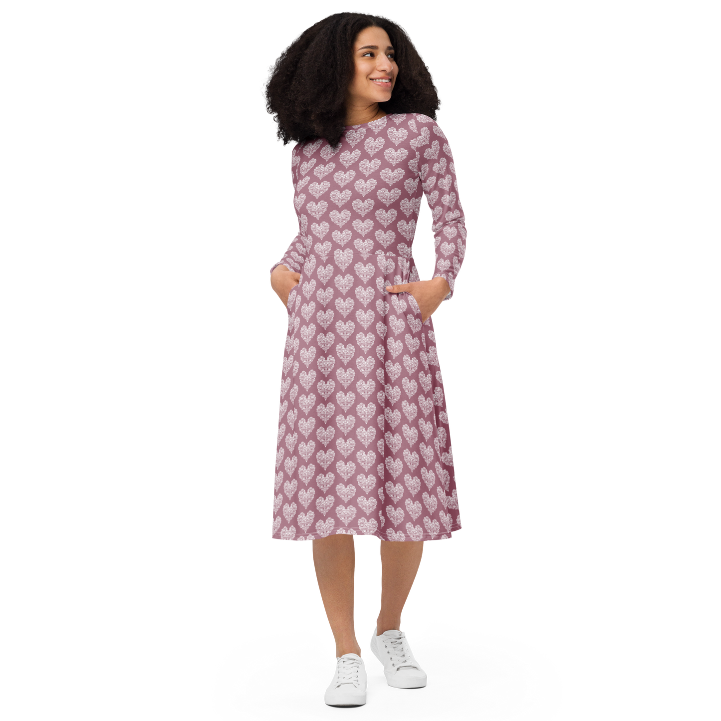 Diamondhearts - Long sleeve midi dress Mauve