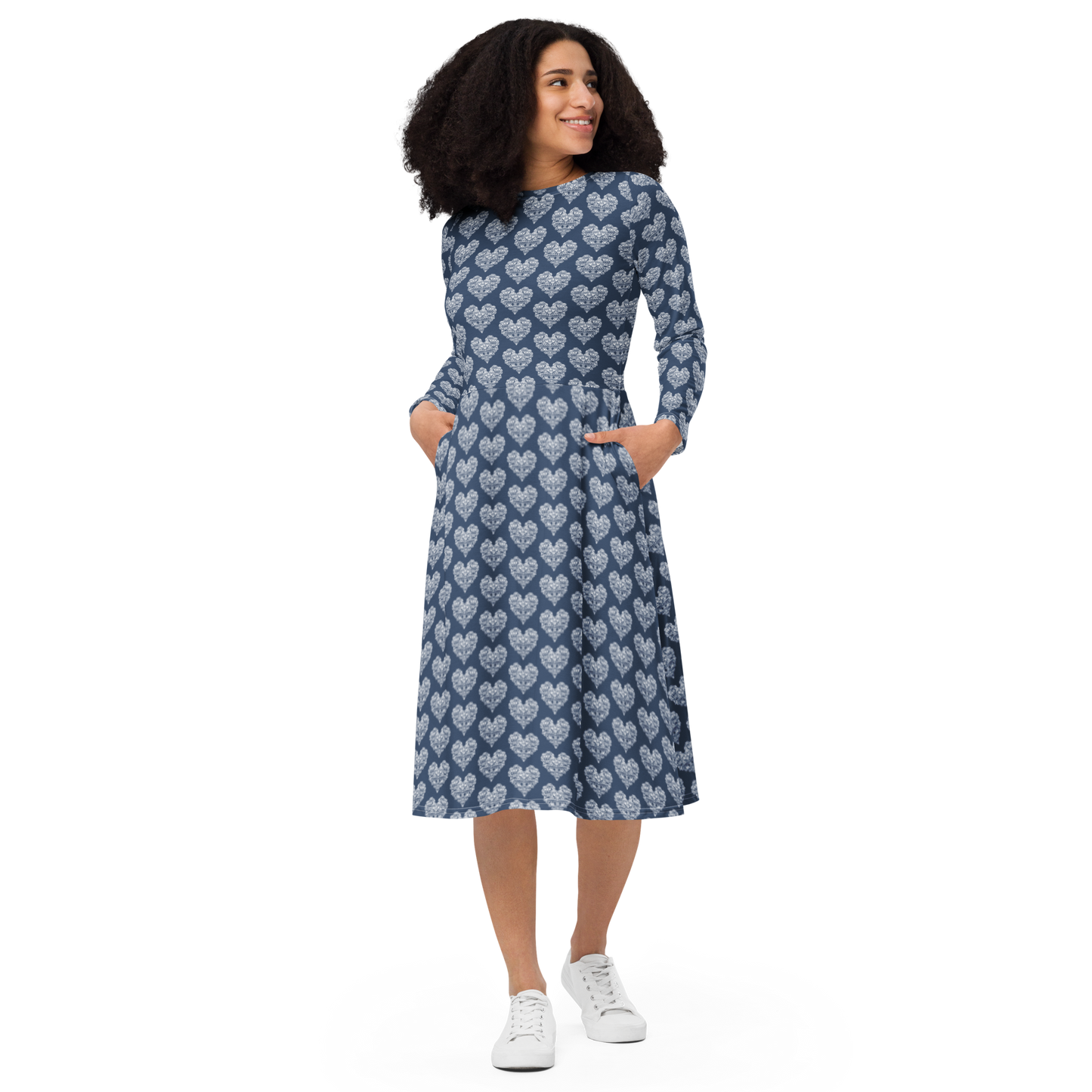 Diamondhearts - Long sleeve midi dress Blue