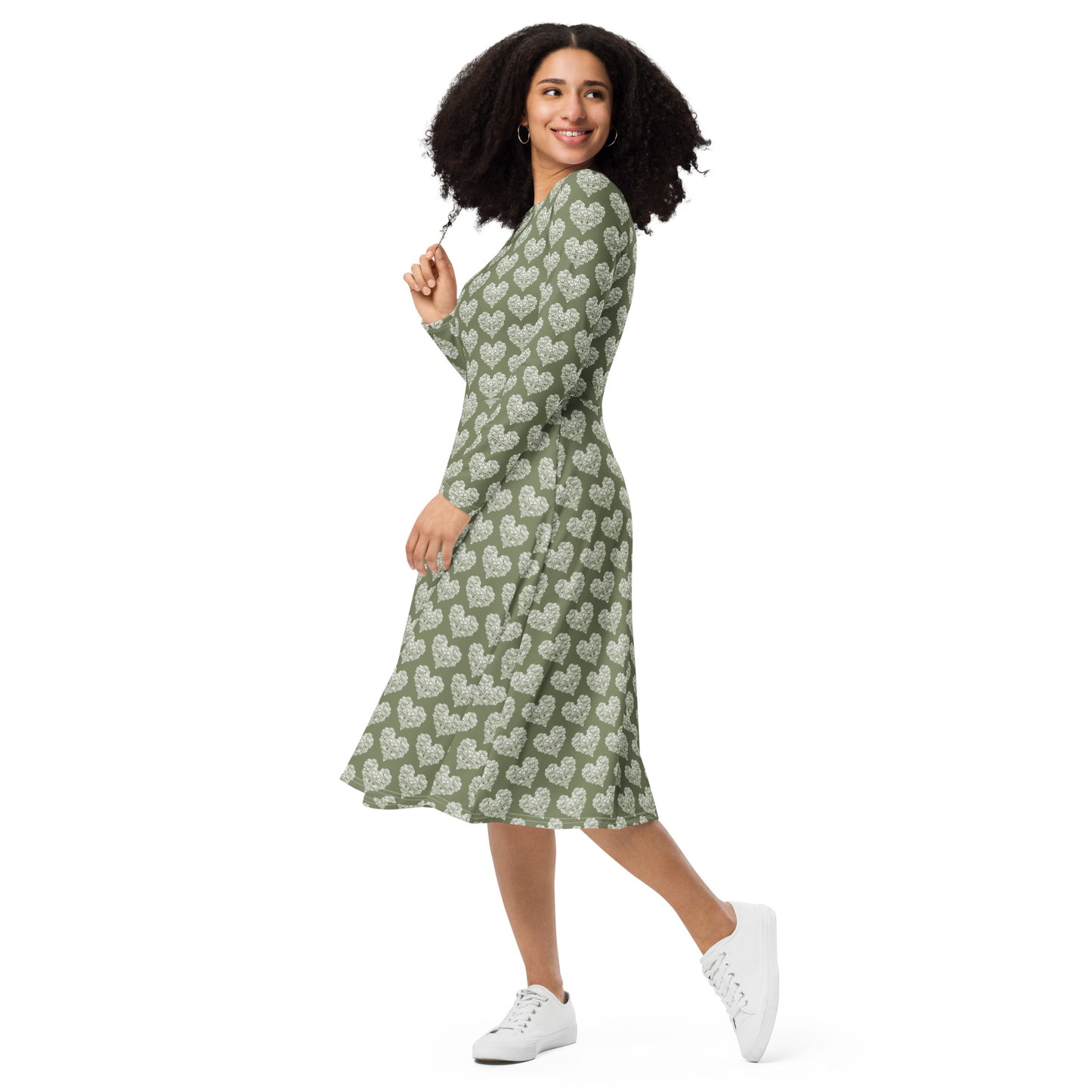 Diamondhearts - Long sleeve midi dress Green