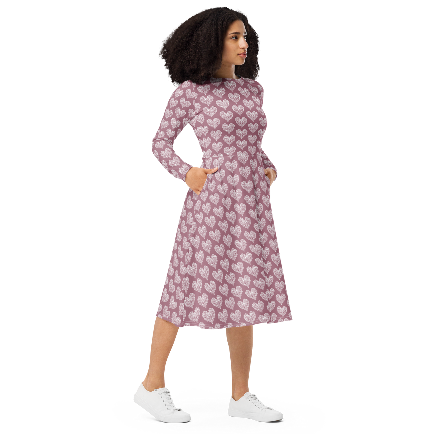 Diamondhearts - Long sleeve midi dress Mauve