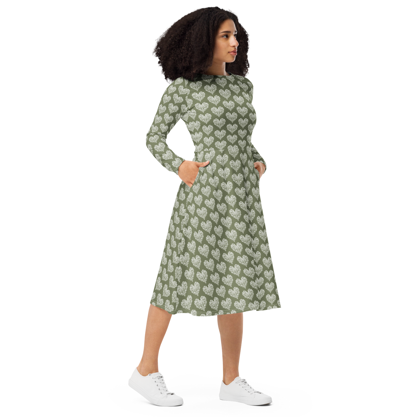 Diamondhearts - Long sleeve midi dress Green