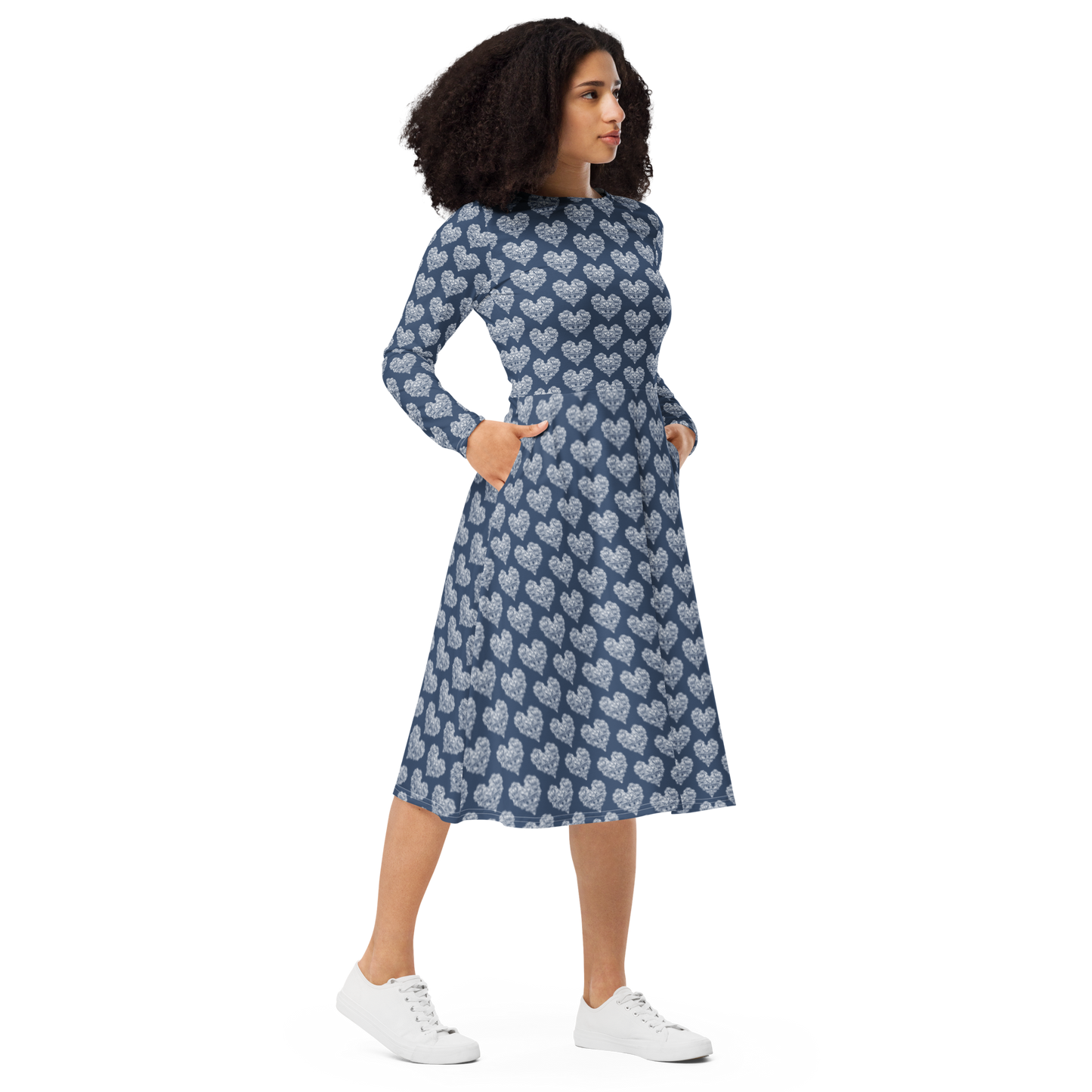 Diamondhearts - Long sleeve midi dress Blue