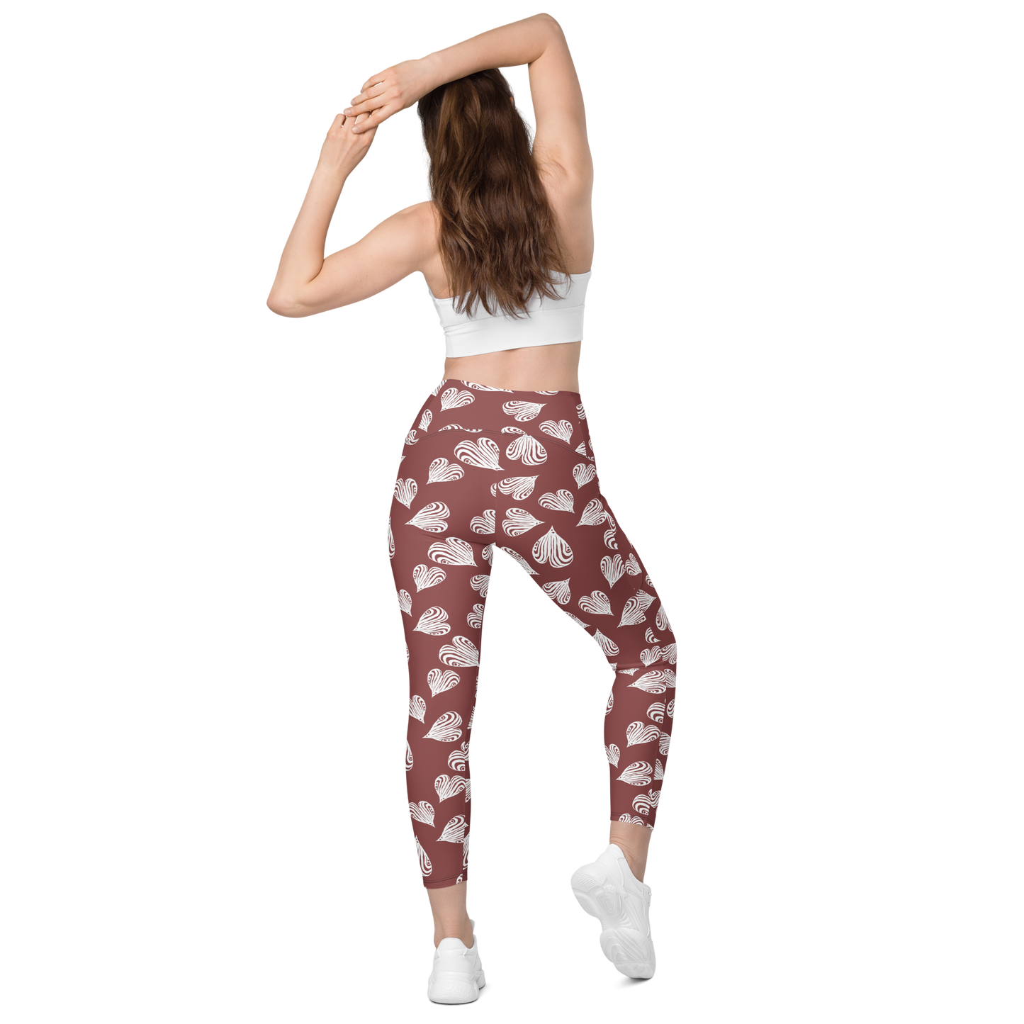 Leaf Red - Recycled Crossover leggings with pockets