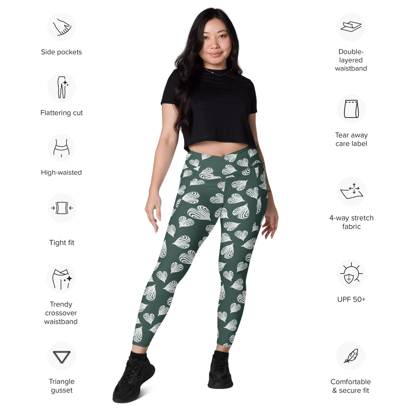 Leaf green - Recycled Crossover leggings w pockets