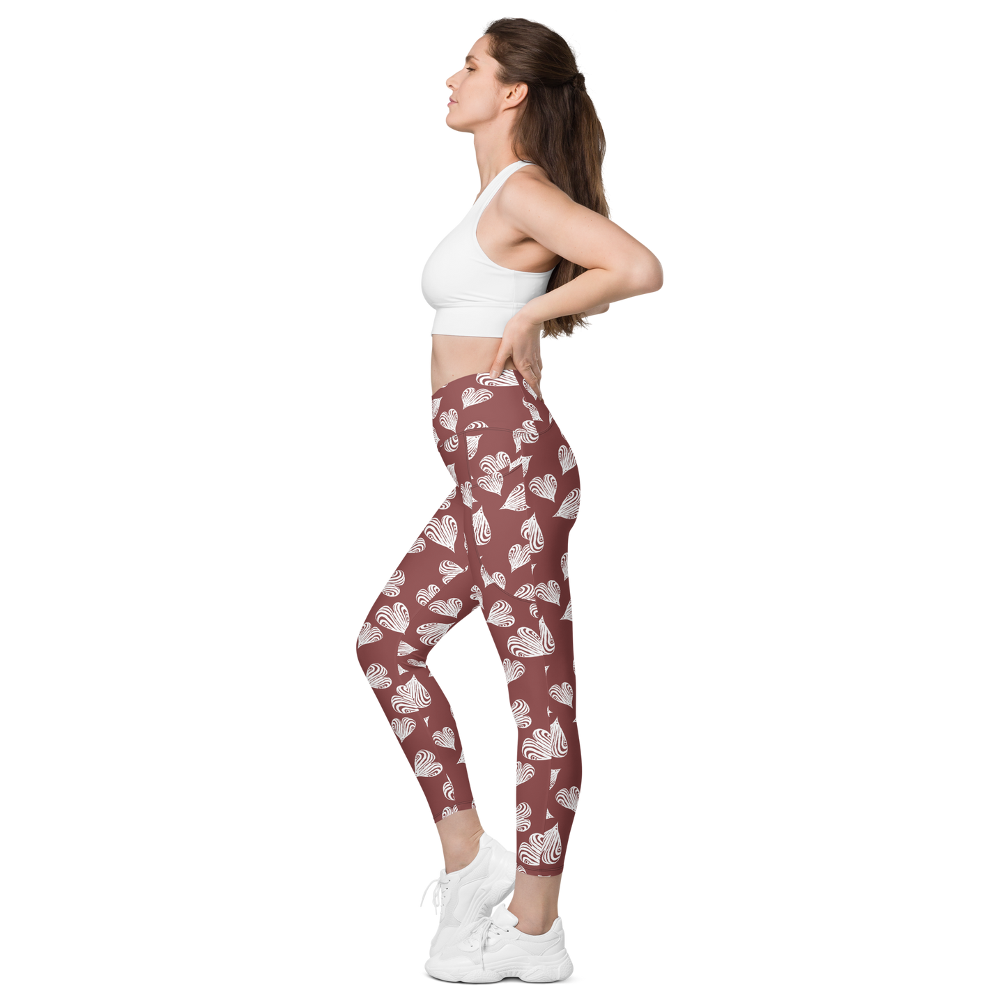 Leaf Red - Recycled Crossover leggings with pockets