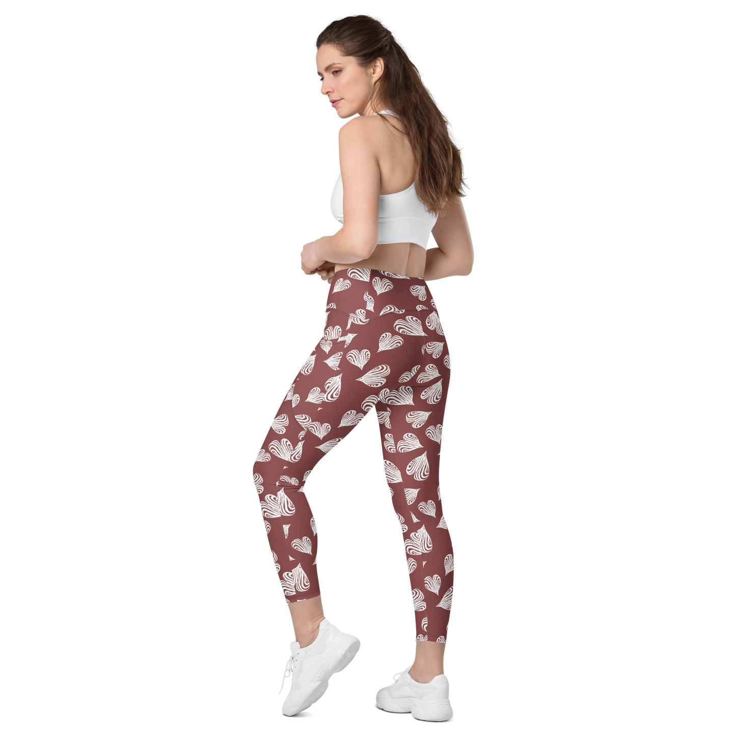 Leaf Red - Recycled Crossover leggings with pockets