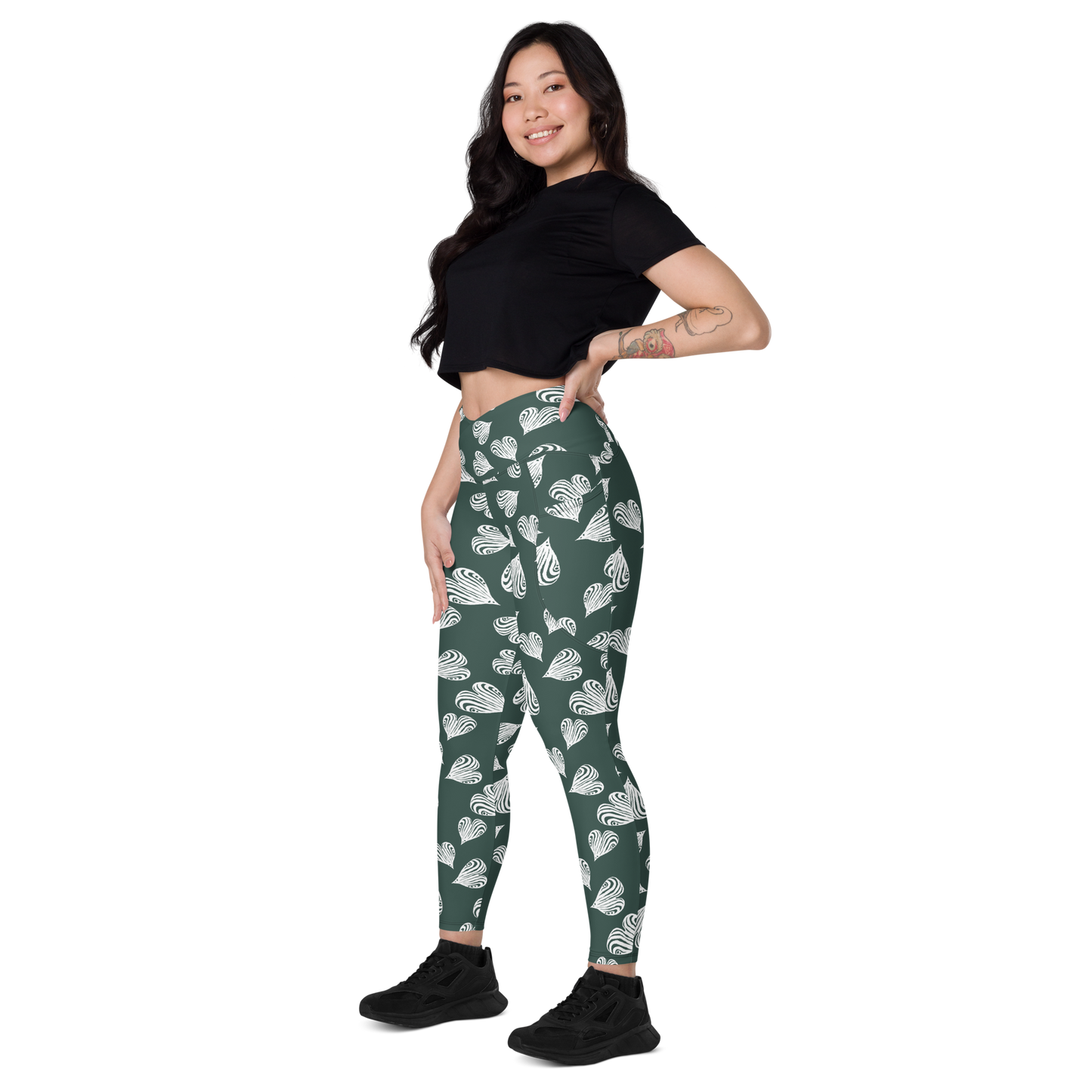 Leaf green - Recycled Crossover leggings w pockets