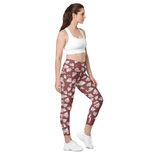 Leaf Red - Recycled Crossover leggings with pockets