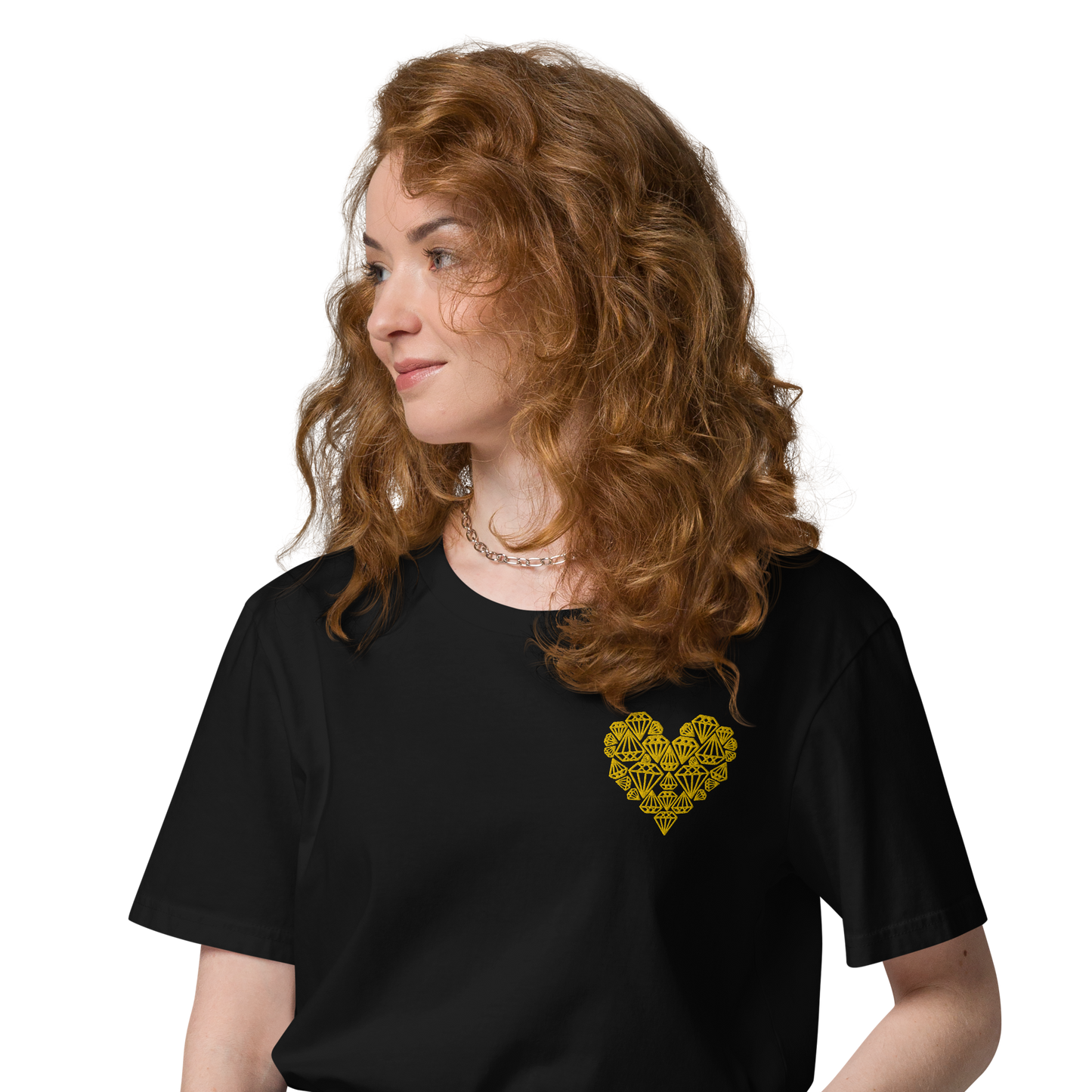 Diamondheart gold embroidery - Unisex organic cotton t-shirt