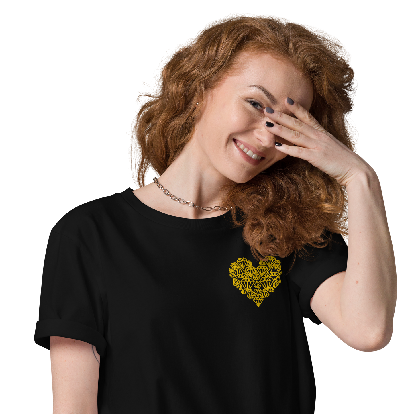 Diamondheart gold embroidery - Unisex organic cotton t-shirt