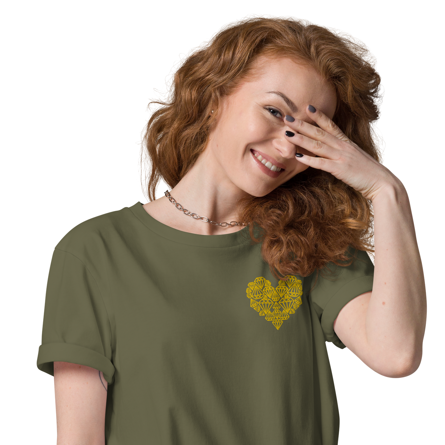 Diamondheart gold embroidery - Unisex organic cotton t-shirt