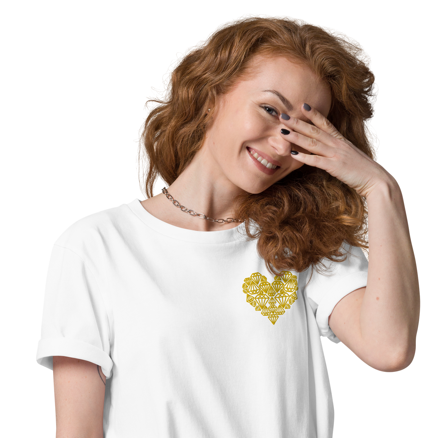 Diamondheart gold embroidery - Unisex organic cotton t-shirt